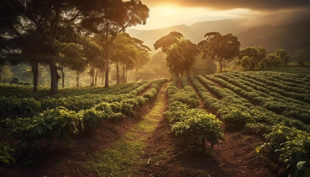 green leaves tea crop mountain meadow generative ai