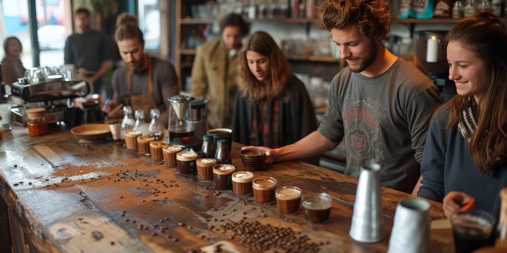 coffee shop bar counter cafe restaurant relaxation concept people doing workshop cozy coffee shop