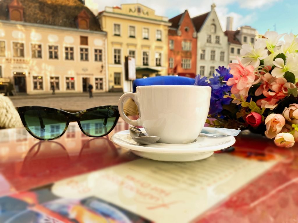 glass wine cup coffe street cafe table tallinn old town