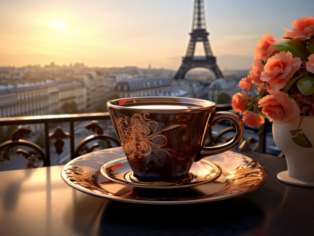 old fashioned cup with paris city view