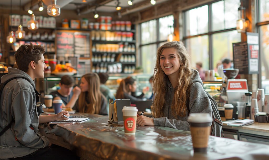 woman sitting table with coffee cup it