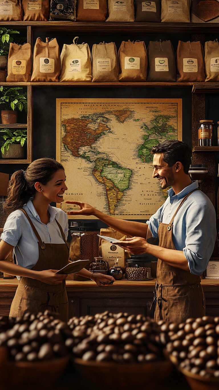 quotbarista explaining coffee origins with enthusiasmquot